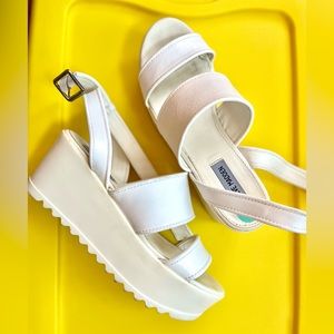 White Leather Ankle Wrap Platform Sandals Steve Madden